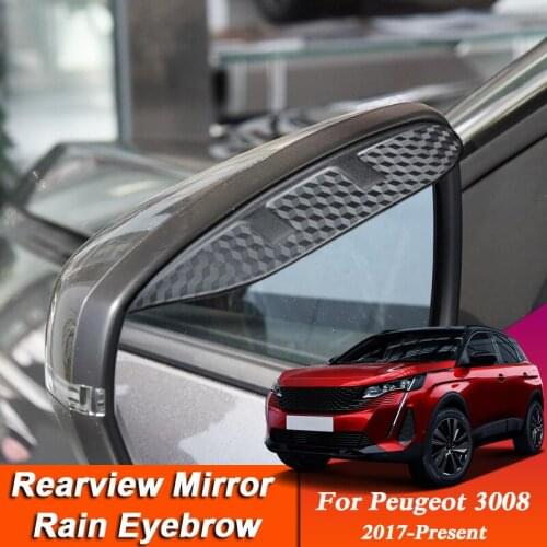2pcs Car-styling For Peugeot 3008 2017-Present Carbon Fiber Rearview Mirror Eyebrow Rain Shield Anti-rain Visor Auto Accessories