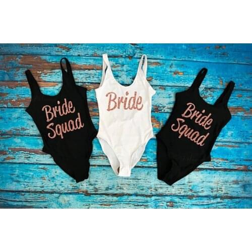 Customize glitter wedding Bride Squad Bride bikinis Bathing Suits Honeymoon Bachelorette Swimwear Swimsuit Bridesmaid gifts