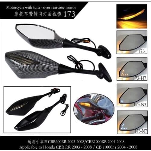 Side Mirror LED Turn Signal Smoke Lens Adjust Angle for Honda CBR600RR 03-08 CBR1000RR Fireblade 04-08 Carbon Glossy Matte Black