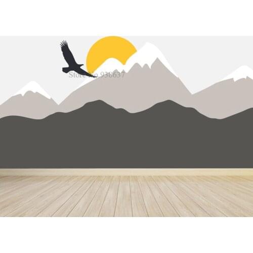 Large Size Hilltop Mountain Wall Decal DIY self-adhesive Nursery Bird Sun Mountain Mural Home Decorative Sticker BA994
