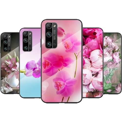 Tempered Glass Cover Pink Flower Peony For Huawei Honor 30 20 10 9X 8X Pro Plus Lite Shockproof Shell Phone Case