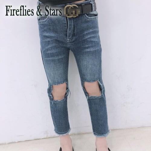 Spring Autumn girls jeans baby elastic denim trousers kids pencil pants children bottoms streetwear hole ripped 4 to 14 yrs