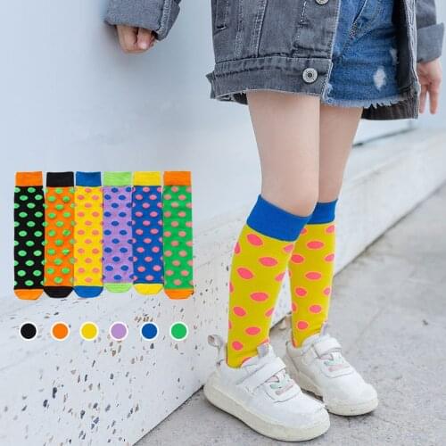 Baby Children Knee High Fashion Socks with Print Girls Kids Socks for Spring Autumn Baby Toddlers Boy Girl Long Socks Dots 2-12Y