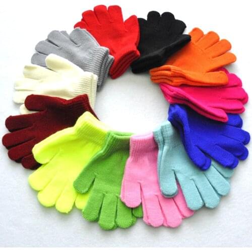 Childrens winter cold and warm knitted gloves, elementary school students, solid color, outdoor sports, woolen gloves