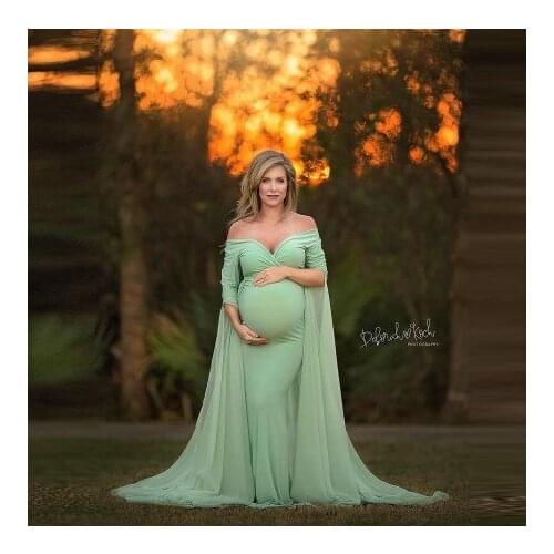 Elegant Mermaid Stretchy Pregnancy Dresses With Long Puffy Sleeves Sweetheart Strapless Floor Length Maternity Photo Shoot Gown