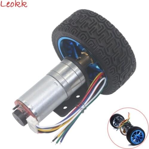 JGA25 Encoder Gear Motor Set, JGA25-371 dc 12V Gear Motor DIY Machinery Equipmen with Tire Mounting Bracket Hex Wrench & Screws