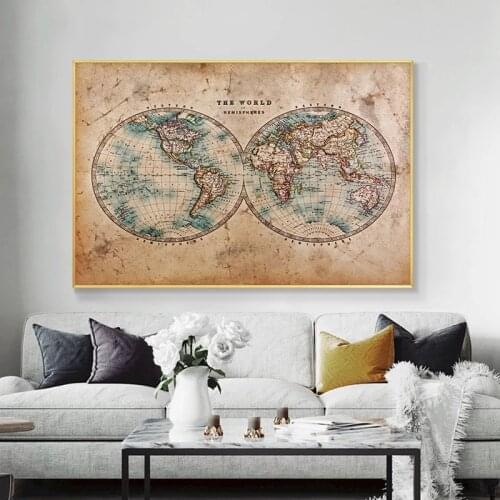Canvas Painting Vintage World Map Canvas Poster Ancient Map Posters and Prints Wall Art Picture for Living Room Cuadros Decor