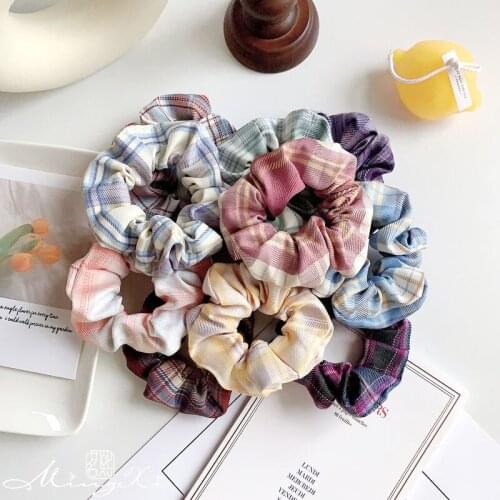 Korean fashion beauty idol 13 pieces a simple plaid leather head rope Sen women tie head rope headpiece