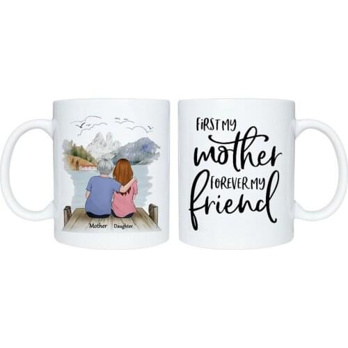 Creative White Ceramic Mug Home Breakfast Milk Cup Mother and Daughter Ceramic Mark Coffee Cup