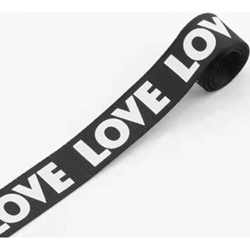 10 Yards/Lot 20mm LOVE Print Webbing Ribbon Polyester Black Ribbed Tape Lanyard Making Strap Key Belt DIY Handmade Accessories