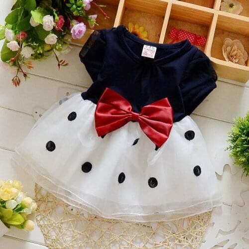 2020 Summer Cotton Girls Dress Popular Big Butterfly Net Yarn Children Dot Dress with Short Sleeves Pleated Dress
