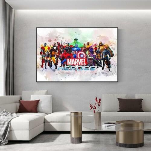 Marvel Heroes Canvas Painting Superheroes Watercolor Print Avengers Spiderman Anime Movie Poster Wall Art Living Room Home Decor