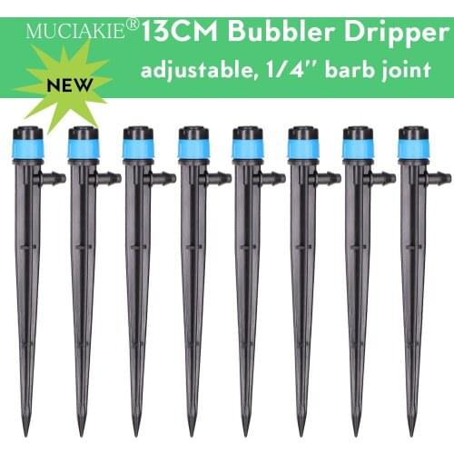 MUCIAKIE 10-200PCS 13cm Micro Bubbler Drip Irrigation Adjustable Emitters Stake 1/4'' Barb Adjustable Sprayer Fit 4/7mm Hose