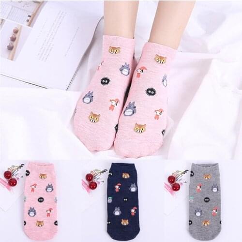 Cute Cartoon Totoro Socks Spirited Away Ghibli Miyazaki Anime Women Socks Harajuku Summer Totoro Stripes Funny Ankle Socks