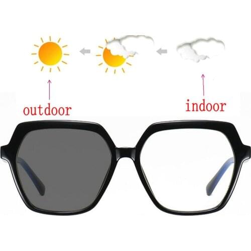 TR90 Photochromic Reading Glasses Men Women Square Oversized Clear Eyeglasses Diopter Fashion Retro Design Degree 1 1.5 2 2.5 NX