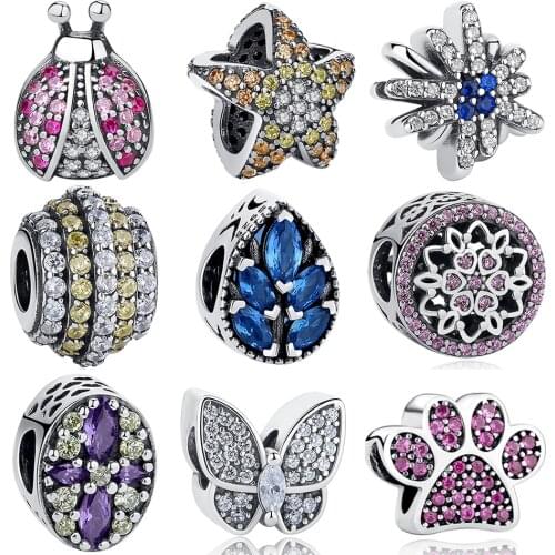 Authentic 925 Sterling Silver Charm Snowflake Ladybug CZ Beads Fit Charms Silver 925 Original Bracelet Jewelry Making