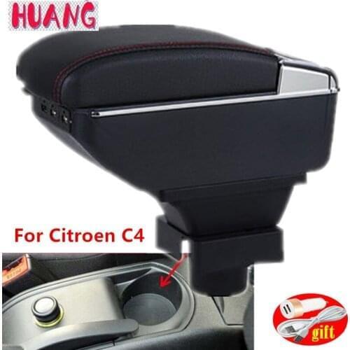 For Citroen C4 Hatchback Armrest For Citroen C4 Car Armrest box Retrofit parts Storage box car accessories Interior USB LED