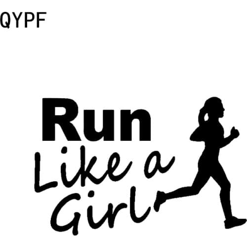 QYPF 14.3*9.3CM Funny Run Like A Girl Runner Running Marathon Decor Car Sticker Silhouette Vinyl C16-0766