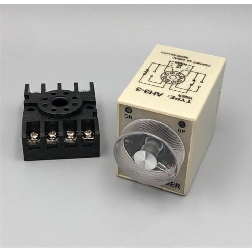 5sets Time Relay AH3-3 12VDC 10S 30S 60S 3M Power On Delay Timer 10S/30S/60S/180S Seconds Knob Control with PF083A Socket Base