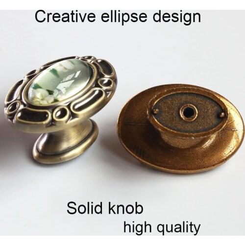 Retro style crystal drawer shoe cabinet knob pull antique brass yellow bronze kitchen cabinet cupboard door oval handle