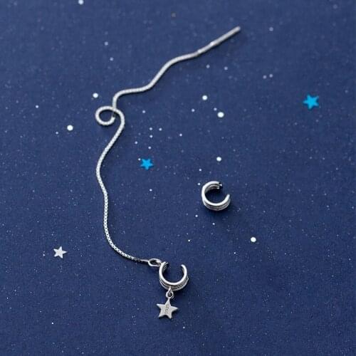 Colusiwei Simple C Shape Star Dangle Earrings S925 Long Chain Asymmetry Drop Earring 925 Sterling Silver Fashion Japan Jewelry