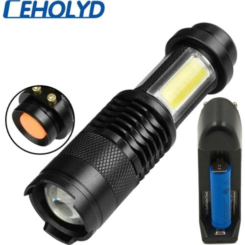 SK68C LED MINI Flashlight Q5 + COB Zoom Waterproof Aluminum 4 Modes Torch use 14500 / AA Battery flash light camping
