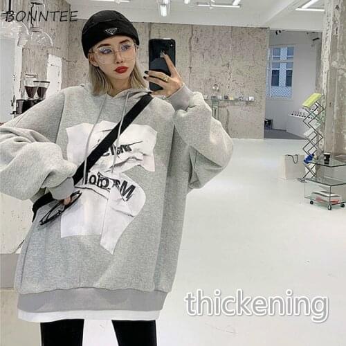 Sweatshirts Women Trendy Thickening Korean Style Spring Casual Hooded Pullovers Raglan Sleeve Print Harajuku Simple Streetwear
