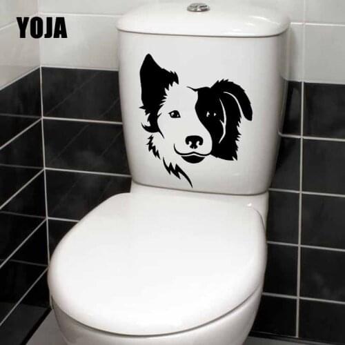 YOJA 20.2X23.4CM Creative Toilet Decal Home Decor Wall Sticker Border Collie Shepherd Dog Head Pet T5-1601