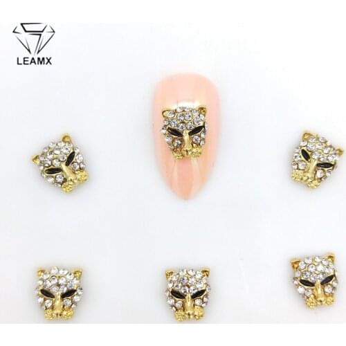 LEAMX 10 PCS/bag Clear Rhinestones Nails Jewelry Leopard Shape Nail Art Decorations Gems 3D Alloy Nail Diamonds DIY ManicureL410