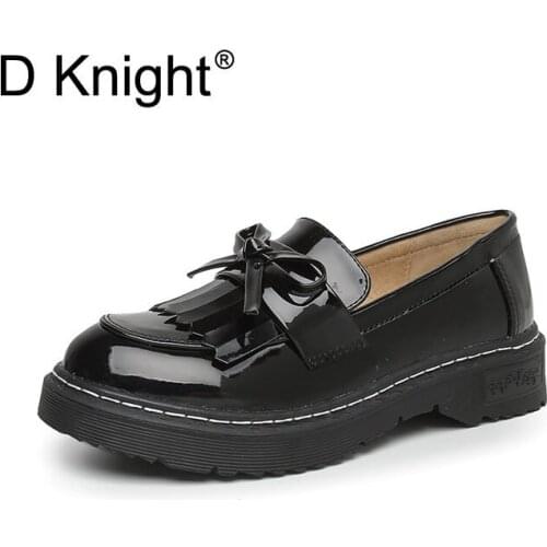Ladies Casual Slip-on Loafers Shoes New Vintage Patent Tassel Loafers For Women Young Girls Campus Oxford Shoes Big Size 34-43
