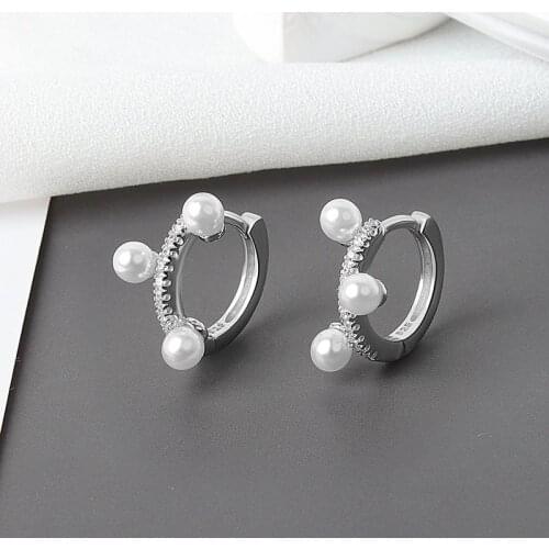 925 Sterling Silver Pearl Earrings Woman Fashion Jewelry High Quality Simple Circle Gold Metal Hoop Earrings for Ladies