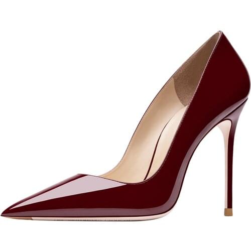Wine Red Women Sexy Pumps Genuine Leather High Heeled Shoe Shallow Office Lady Shoes Patent Leather Stilettos Autumn Spring Pump