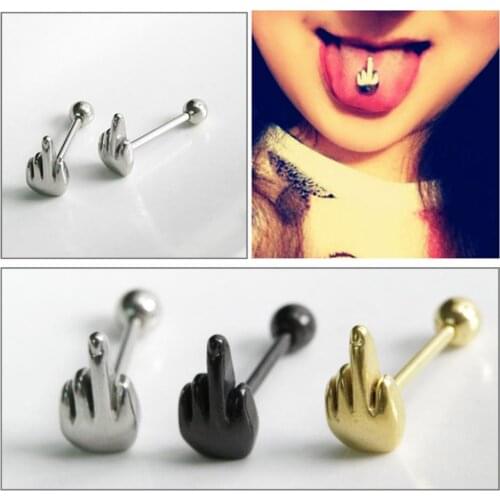 1 Pc Stylish Sexy Anti-allergy Women Tongue Nail Stainless Steel Middle Finger Tongue Piercing Jewelry Tongue Nail Decor