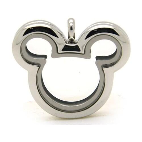10Pcs/lot Stainless Steel Mouse Head Floating Locket Magnetic Floating Charms Memory Locket DIY Pendant for Women Jewelry