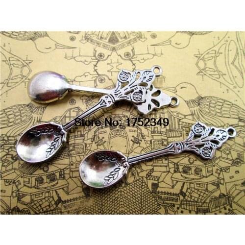 10pcs--Spoon Charms, Antique Tibetan Silver Huge 3D Spoon pendants / charms 60x14mm
