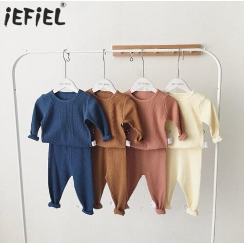 2021 Ribbing set Soft Warm Autumn Winter Children clothes Pajamas sets 2 Pcs Kids Long Sleeve Cloth For Boys Girls Toddler Gift