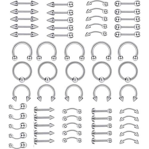 60pcs/set Fashion Personality Simple Lip Nail Eyebrow Nail Nipple Ring Nose Ring Belly Ring for Women Body Piecing Jewelry