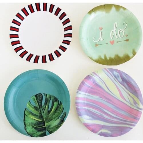 8pcs Hawaiian Summer Birthday Party DisposableTableware Palm Leaves Paper Plate Cup Napkin Tropical Wedding Event Party