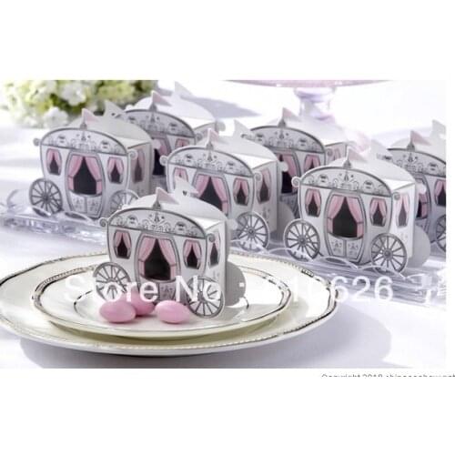 Free shipping 100 pcs Cute Enchanted Carriage Favor Boxes wedding candy box sweet sugar box wedding party FAVOR gifts