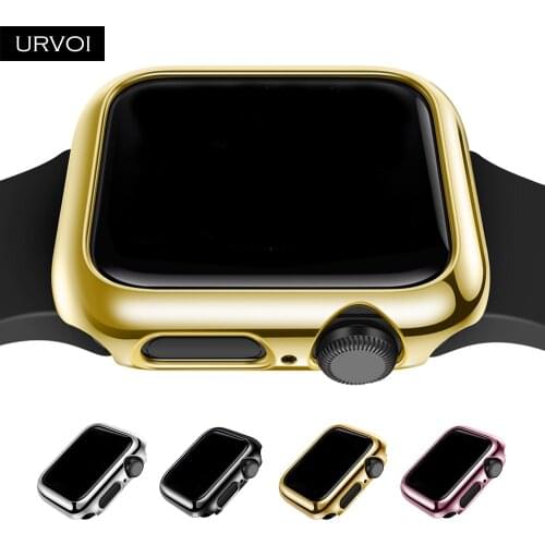 URVOI Cover for apple watch series 6 SE 5 4 case for iwatch electroplating shiny PC protector 40 44mm Ultra-thin frame band