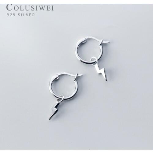 COLUSIWEI Authentic 925 Sterling Silver Lightning Hoop Earrings for Women Simple Round Earring Stylish Unisex Fashion Jewelry