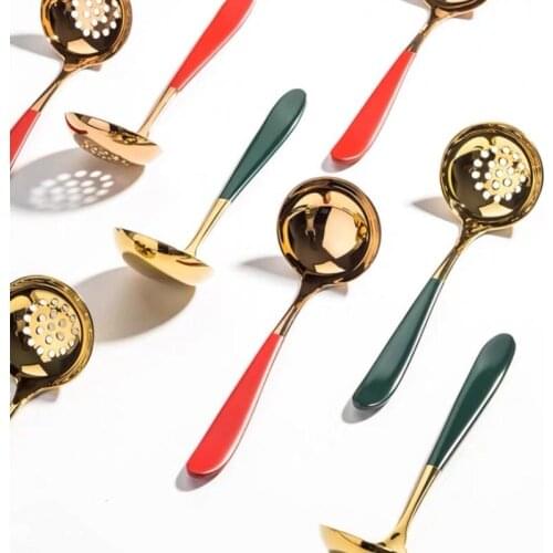 Long Handle Thickened Spoon Soup Household 304 Stainless Steel Strainer Hot Pot Colander Net Celebrity Commercial Small Kitchen