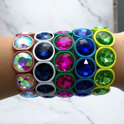 Handmade Exquisite Colorful Crystal Stone Adjustable Bracelets Rainbow Paint Spraying Frame Elastic Bangle Bracelets for Women