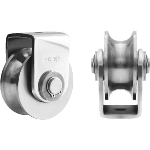 JFBL Hot 2 Pcs Pulley Block U 304 Stainless Steel Pulley Roller Duplex Bearing Silent Detachable Heavy Duty Grooved Wheel Loadin