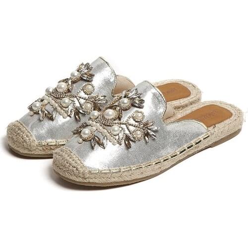New Spring Summer Autumn Fashion Poly Urethane String Bead Crystal Sewing Women Slippers Flat Heels Lady Fisherman Shoes 190527