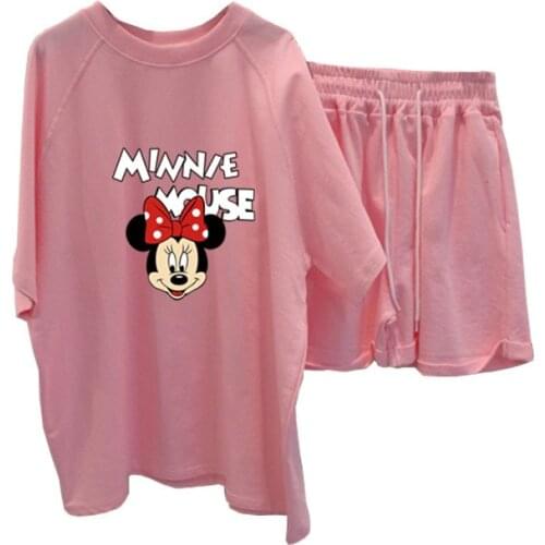 Disney Summer T-shirt Top Set New Cartoon Mickey Minnie Mouse Short Sleeve+shorts Casual Cute Print Short Sleepwear Home Clothes