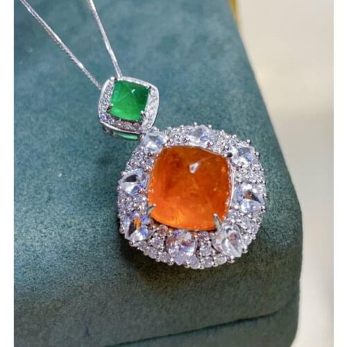 LR714 Fine Jewelry Real 18K Gold 100% Natural Fanda Garnet 13.5ct Gemstone Pendant Necklace for women