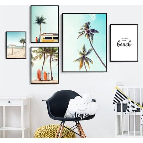 Nordic Minimalist Beach Landscape Wall Art Painting Poster Print Cocount Tree Wall Art Pictures For Living Room Home Decor CH176