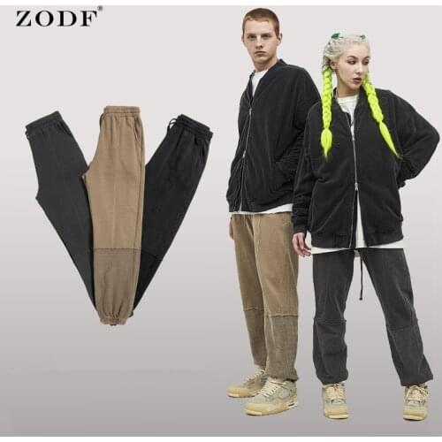 ZODF Fashion 2021 Mens Autumn Washed Sweatpants Patchwork Loose Unisex Solid Basic Brand Cotton Pants Streetwear HY0236