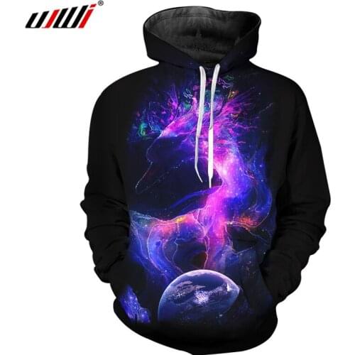 UJWI Galaxy Space Hoodie Black 2018 Winter Men 3d Unicorn Sweatshirts Male Hip Hop Pullovers Long Sleeve Pocket Jackets Dropship